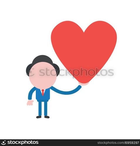 Vector illustration businessman holding heart. Vector illustration concept of businessman character holding red heart icon.