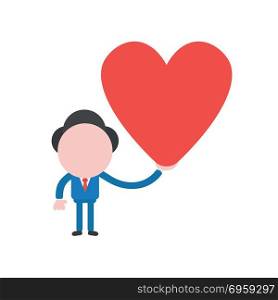 Vector illustration businessman holding heart. Vector illustration concept of businessman character holding red heart icon.