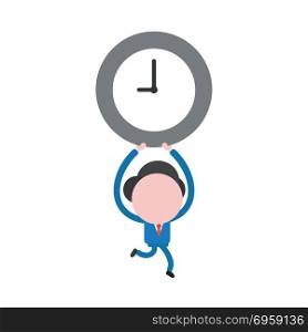 Vector illustration businessman running and holding up clock tim. Vector illustration concept of businessman character running and holding up clock time icon.