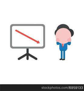 Vector illustration businessman with sales chart and arrow movin. Vector illustration concept of businessman character with sales chart and arrow moving down.