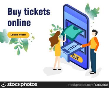 Vector illustration buying tickets online, booking, Buy Tickets on the internet with a mobile phone, schedule design tickets are printed from the phone.. Buy Tickets on the internet with a mobile phone, schedule design tickets are printed from the phone
