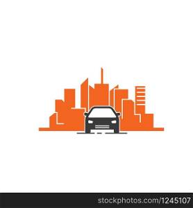 vector illustration car with city building in background design
