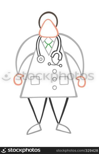 Vector illustration cartoon doctor man standing with stethoscope.