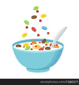 Vector illustration. Cereal bowl with milk, smoothie isolated on white background. Concept of healthy and wholesome breakfast. . Cereal bowl with milk, smoothie isolated on white background. Concept of healthy and wholesome breakfast. Vector illustration