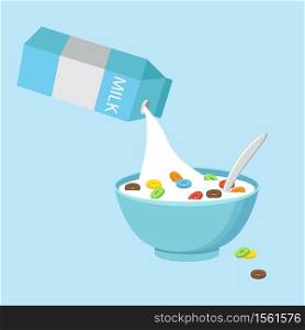 Vector illustration. Cereal bowl with milk, smoothie isolated on white background. Concept of healthy and wholesome breakfast. . Cereal bowl with milk, smoothie isolated on white background. Concept of healthy and wholesome breakfast. Vector illustration
