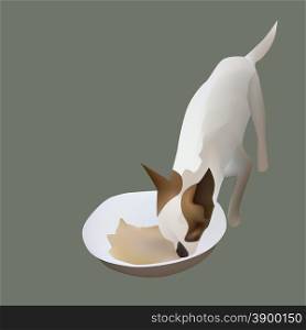 Vector illustration chihuahua eating in his food bowl