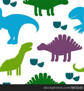 Vector illustration. Children cute seamless pattern with silhouettes of dinosaurs. Kids background. For textile, fabric.. Vector illustration. Children cute seamless pattern with silhoue