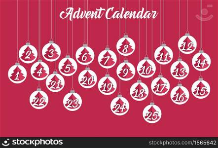 Vector illustration Christmas advent calendar. Set Christmas elements. Christmas advent calendar