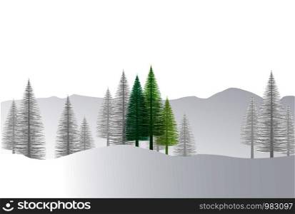 Vector illustration christmas tree. Natural background with silhouette of a trees. Christmas forest. Natural background with christmas tree