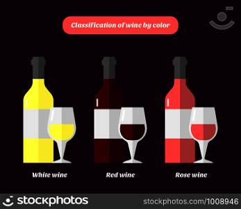 vector illustration, classification wine color white red rose. vector illustration, classification wine color