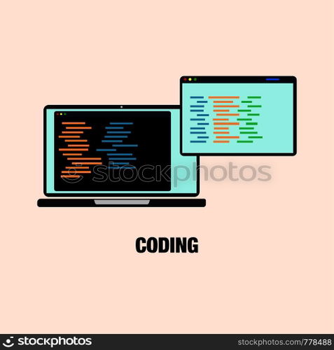 Vector illustration coding laptop programmig media skill