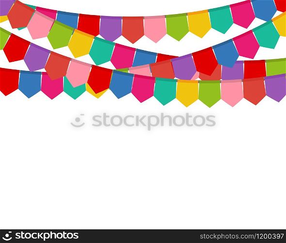 vector illustration Colored flags on a holiday garland. Colored flags on a holiday garland