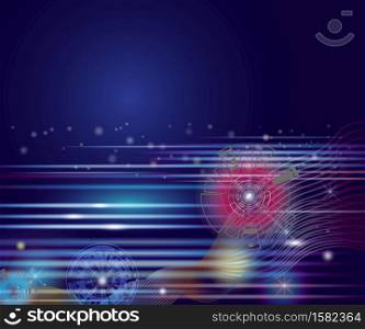 Vector illustration colorful circle and light on blue sky of cyberspace, Abstract background of cyber and imagination to time machine in the future. Abstract space background with line and lighted.