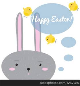 Vector illustration. Colorful Happy Easter greeting card with cartoon rabbit Bunny.