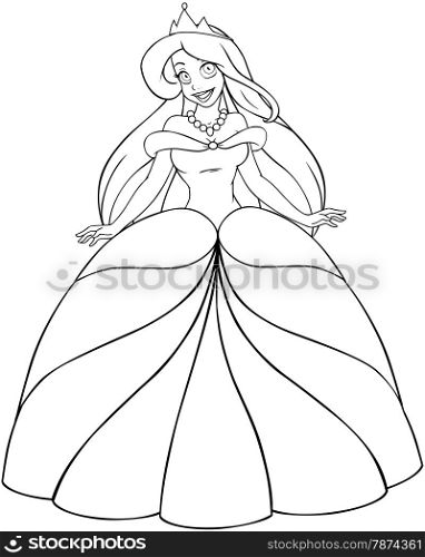 Vector illustration coloring page of a beautiful caucasian princess.&#xA;