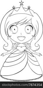 Vector illustration coloring page of a beautiful princess smiling.&#xA;