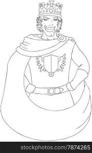 Vector illustration coloring page of a young king wearing a crown and smiling.&#xA;