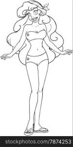Vector illustration coloring page of an African in swimsuit and sandals.&#xA;