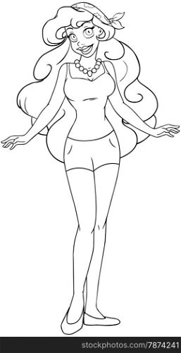 Vector illustration coloring page of an african teenage girl in tanktop and shorts.&#xA;