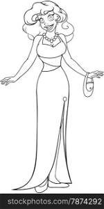 Vector illustration coloring page of an african woman in an evening dress.&#xA;