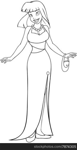 Vector illustration coloring page of an asian woman in an evening dress.&#xA;