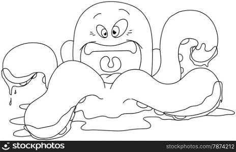 Vector illustration coloring page of an octopus in water for Halloween.&#xA;