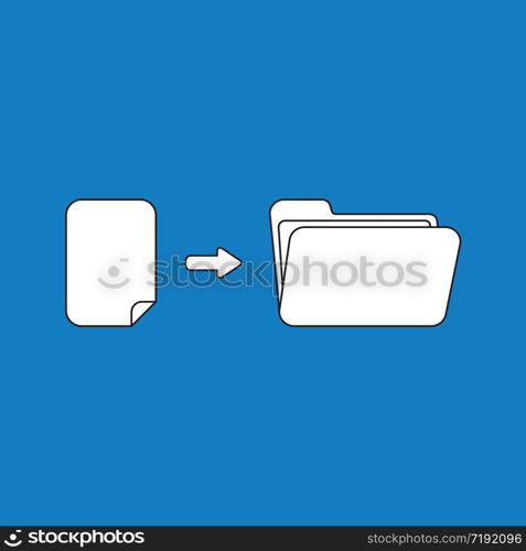 Vector illustration concept of blank paper into open folder. Blue background.