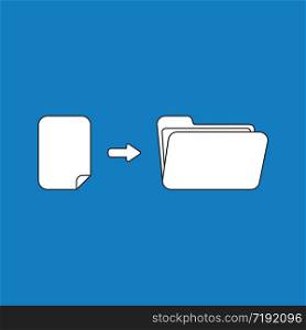 Vector illustration concept of blank paper into open folder. Blue background.