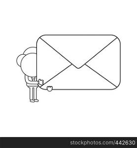 Vector illustration concept of businessman character holding mail envelope. Black outline.