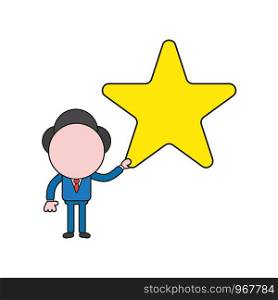 Vector illustration concept of businessman character holding star. Color and black outlines.
