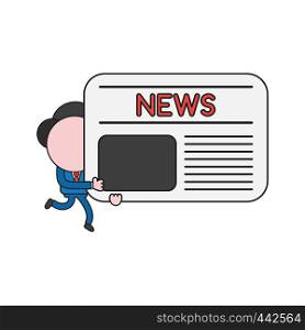 Vector illustration concept of businessman character running and carrying newspaper. Color and black outlines.