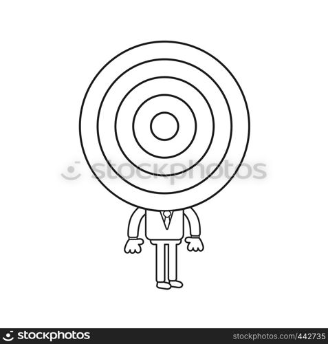 Vector illustration concept of businessman character with bulls eye head. Black outline.