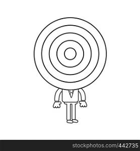 Vector illustration concept of businessman character with bulls eye head. Black outline.