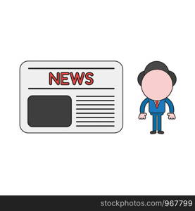Vector illustration concept of businessman character with newspaper. Color and black outlines.