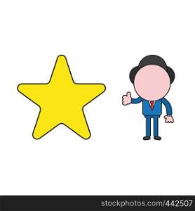 Vector illustration concept of businessman character with star and giving thumbs-up. Color and black outlines.