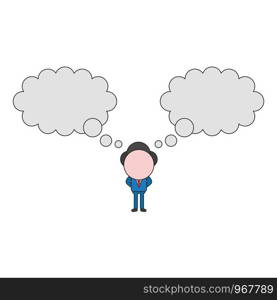 Vector illustration concept of businessman character with two thought bubbles. Color and black outlines.