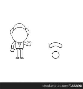 Vector illustration concept of businessman character with wireless wifi symbol and showing hand stop gesture. Black outline.