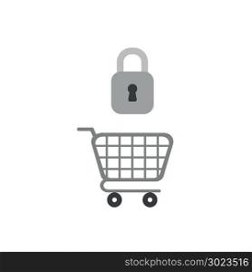 Vector illustration concept of closed padlock over shopping cart icon.
