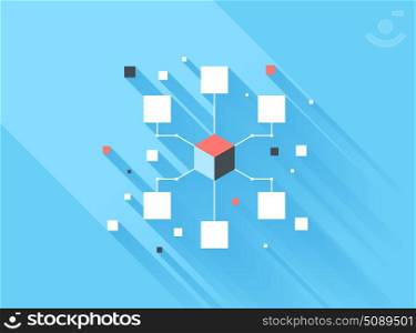 Vector illustration concept of computer network isolated on blue background with long shadow.