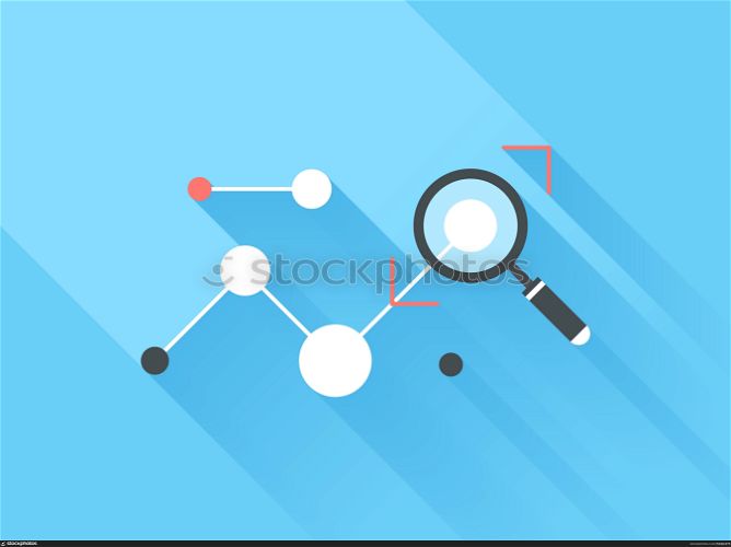 Vector illustration concept of data analysis isolated on blue background with long shadow.