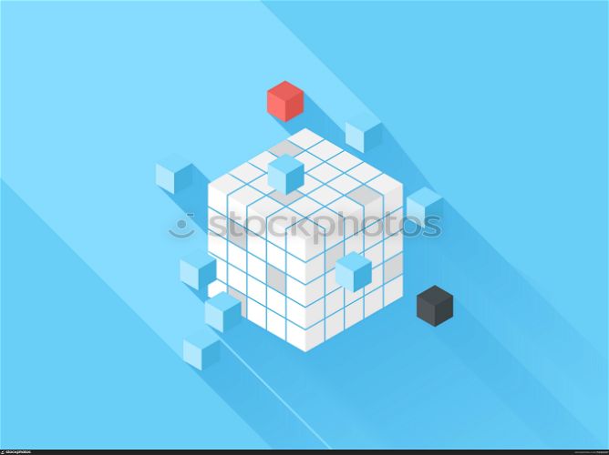 Vector illustration concept of defragmentation isolated on blue background with long shadow.