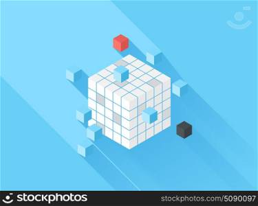 Vector illustration concept of defragmentation isolated on blue background with long shadow.