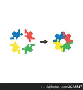 Vector illustration concept of gear shaped puzzle pieces connect.