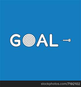Vector illustration concept of goal word and bulls eye with dart. Blue background.