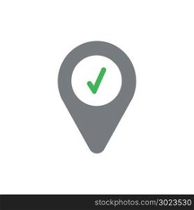 Vector illustration concept of green check mark inside map pointer icon.