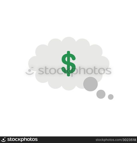 Vector illustration concept of green dollar symbol inside grey thought bubble icon.