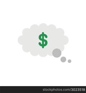 Vector illustration concept of green dollar symbol inside grey thought bubble icon.