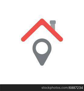Vector illustration concept of grey pointer under red house roof icon on white background with flat design style.