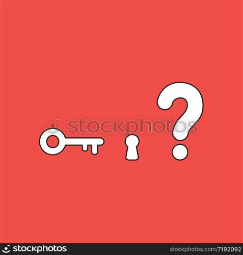 Vector illustration concept of key and keyhole with question mark. Red background.