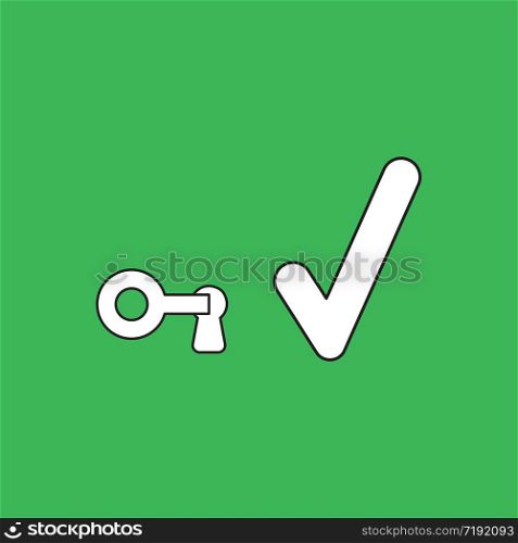 Vector illustration concept of key in keyhole with check mark. Green background.